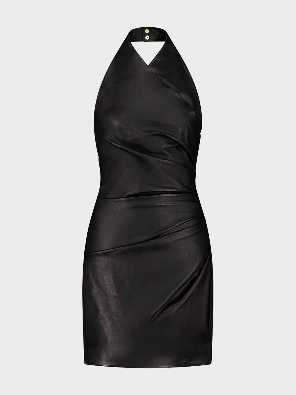 Black Draped Leather Halterneck Dress cocktail dresses cheap