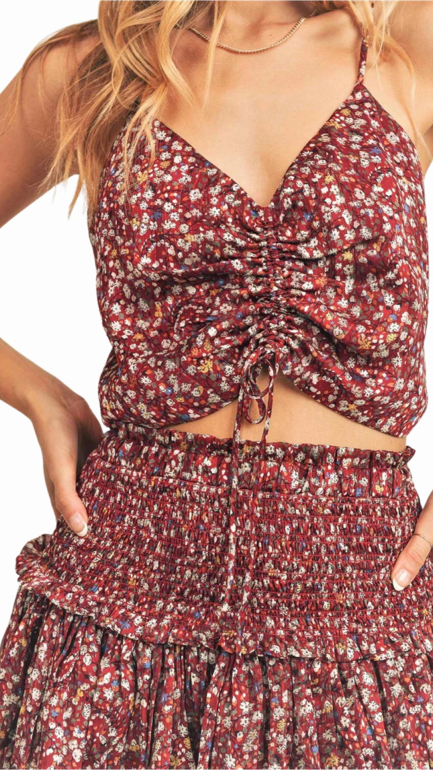 Blaze Smocked Tank Top In Red