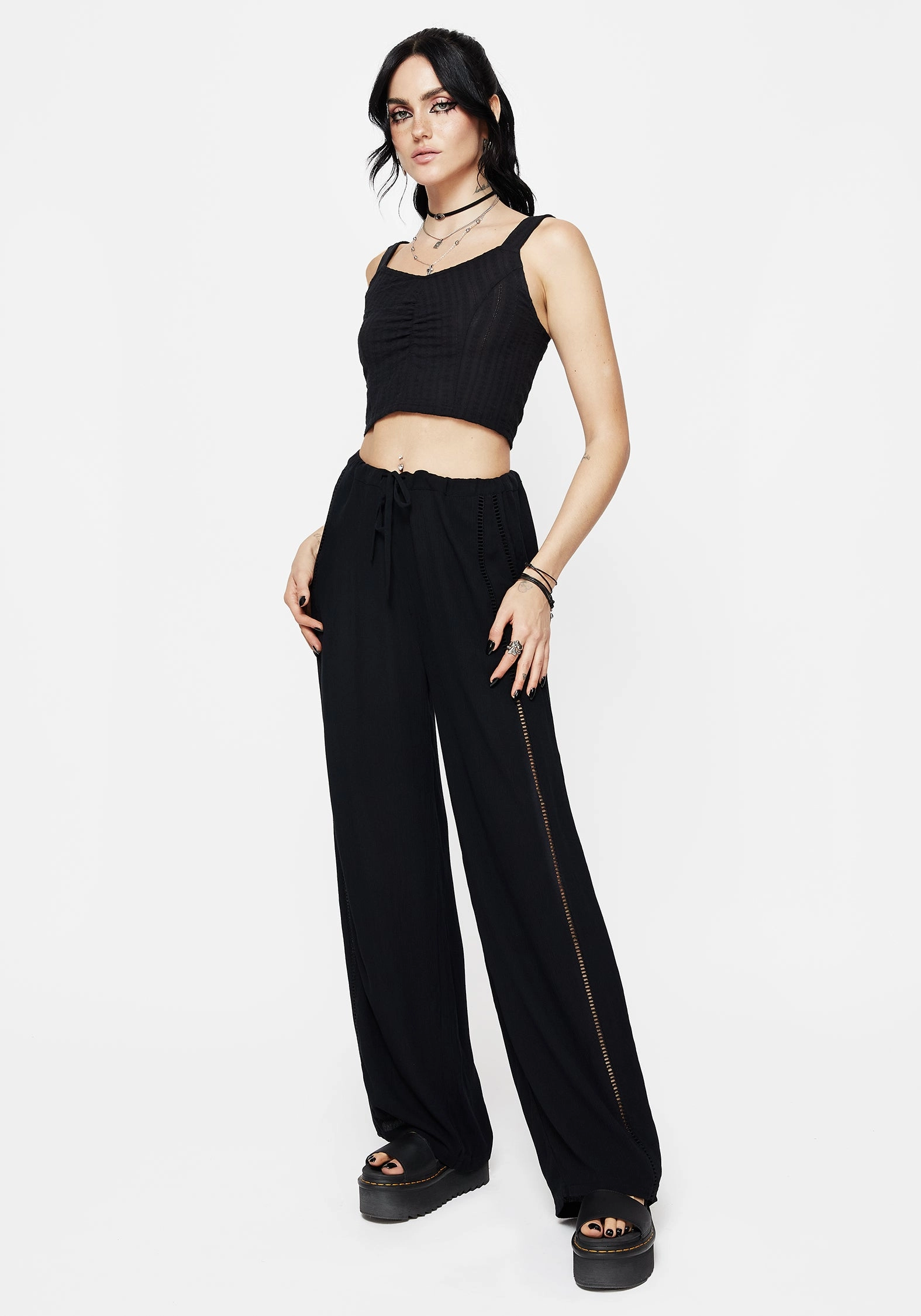 Blessing Lace Trim Wide Leg Trouser Bottoms Womens - women's jeans sale