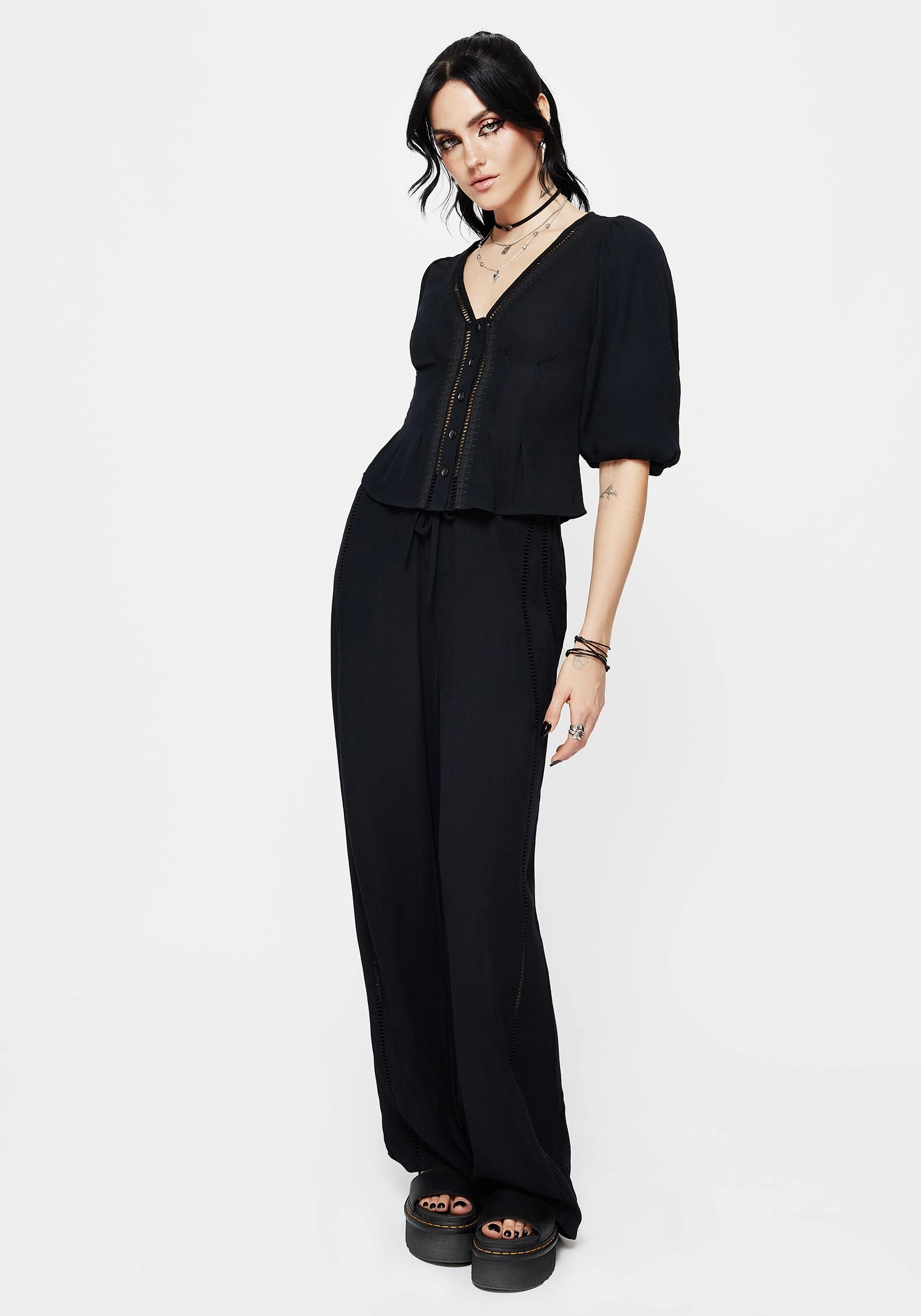 Blessing Lace Trim Wide Leg Trouser