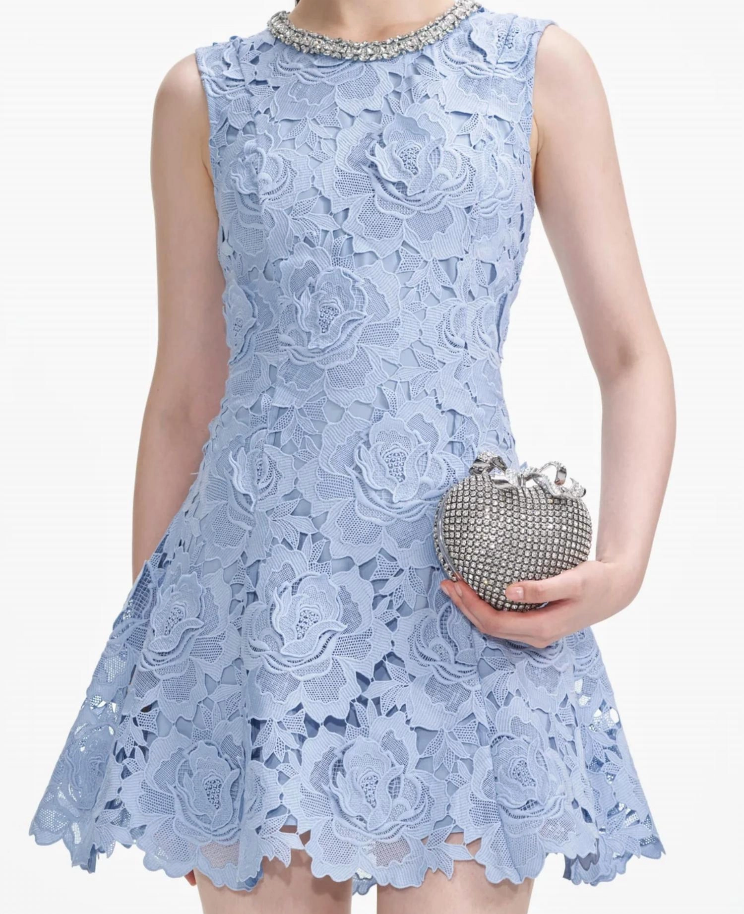 Blue Flower Lace Mini Dress In Cornflower Blue