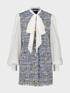 Blue Tweed Dress with Bow Detail cocktail dresses cheap