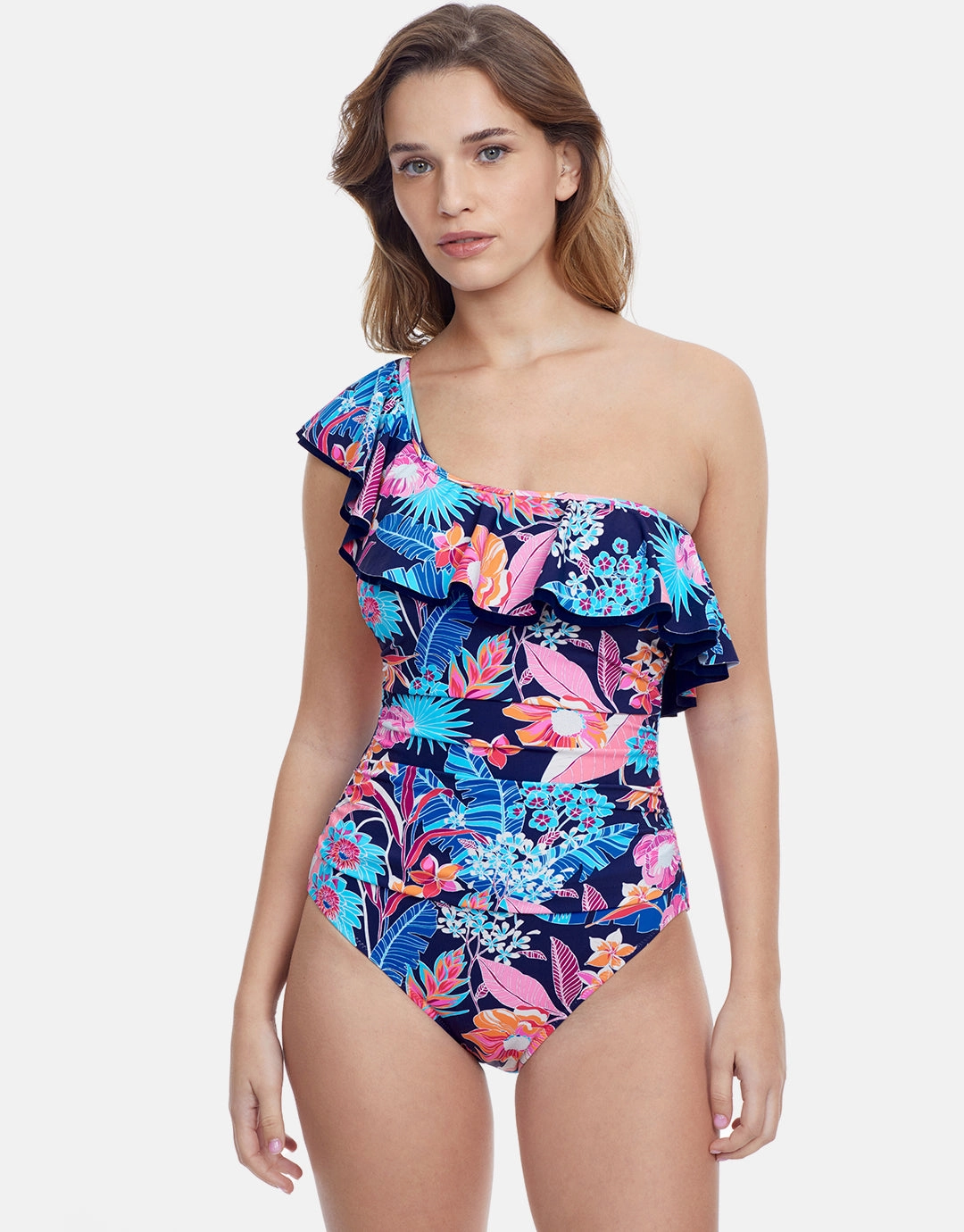 Bohemian Gypsy Ruffle One Shoulder Swimsuit - Navy Gottex - Gottex swimsuits discount