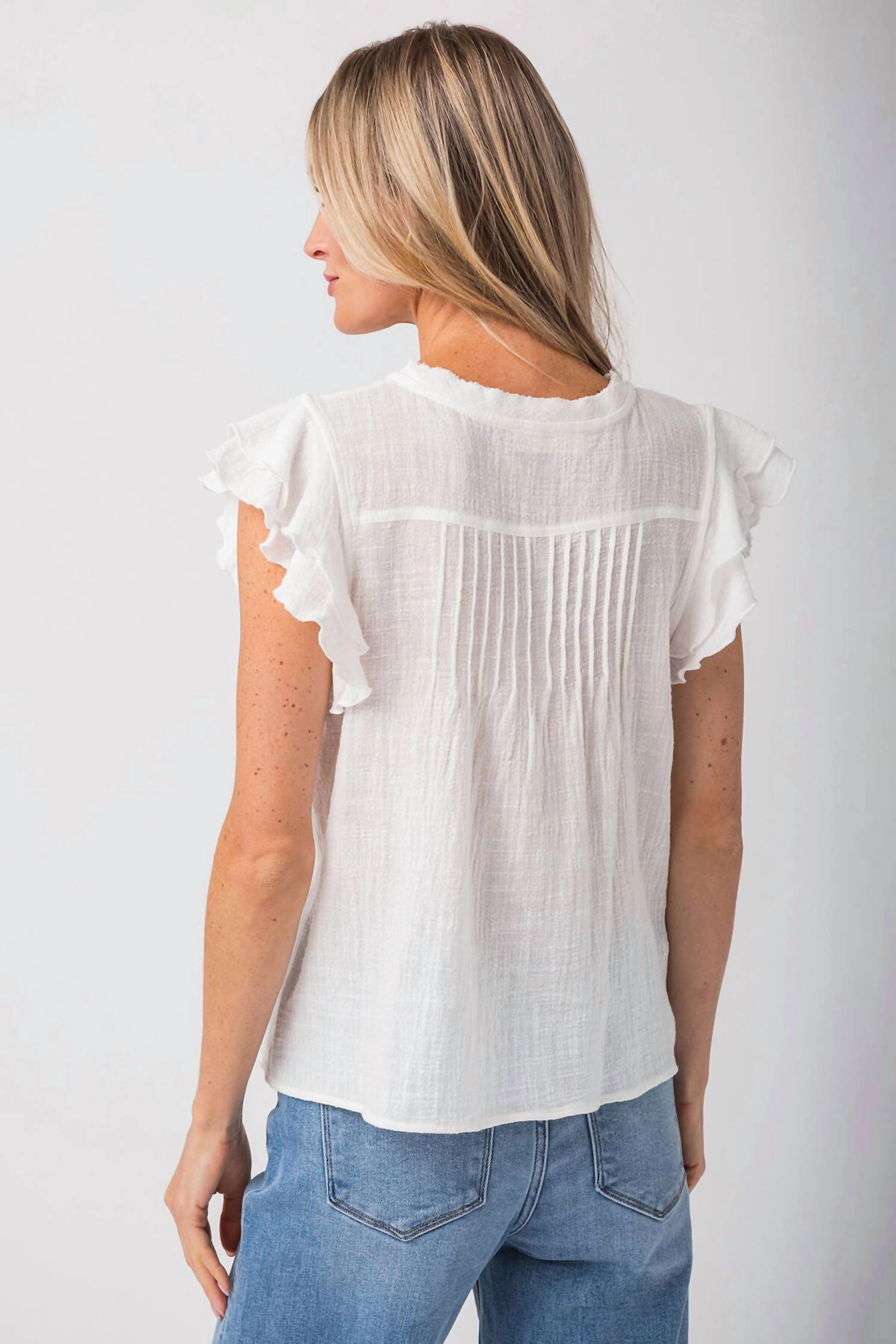 Boho Gauzy Short Sleeve Top In White