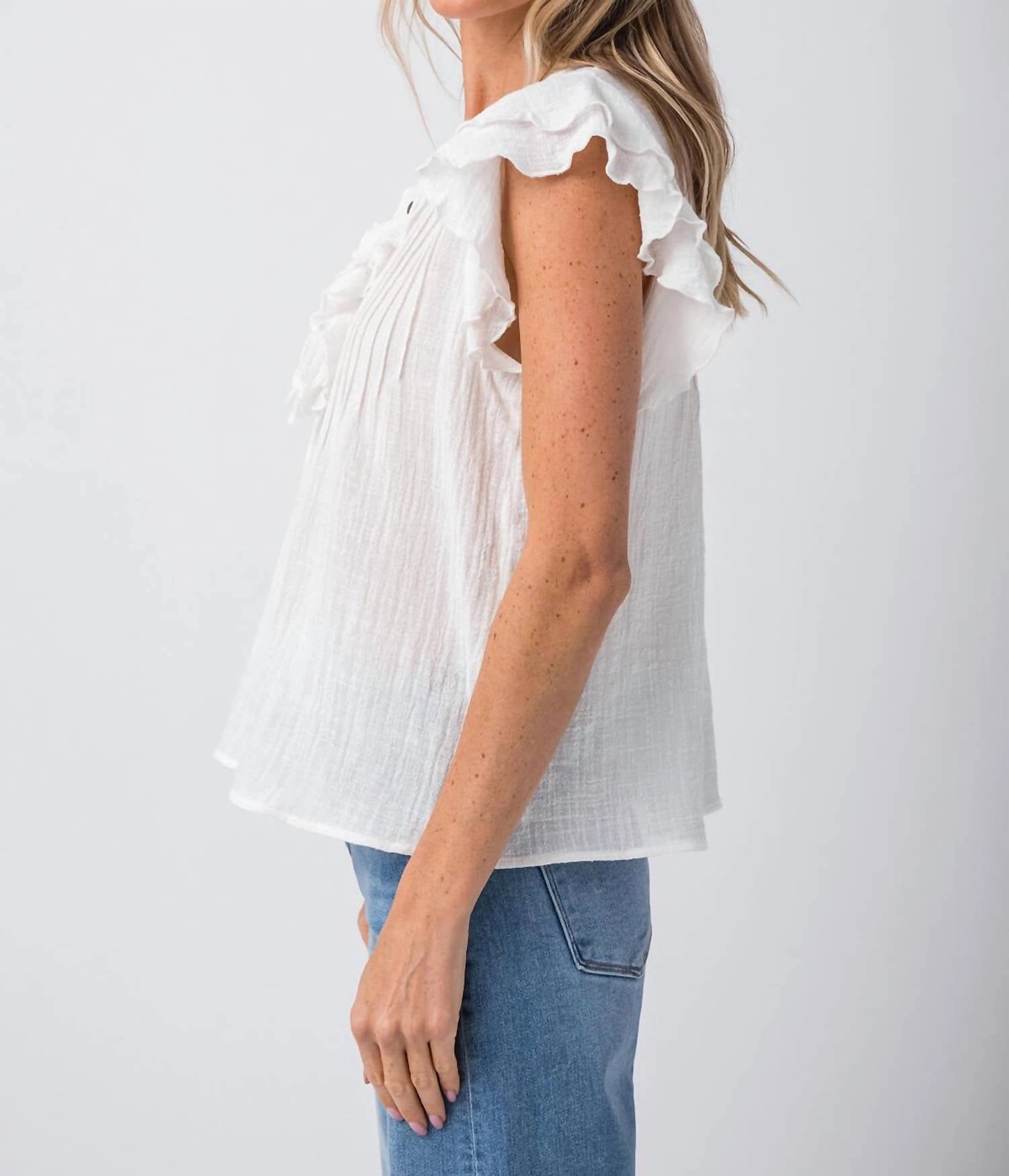 Boho Gauzy Short Sleeve Top In White