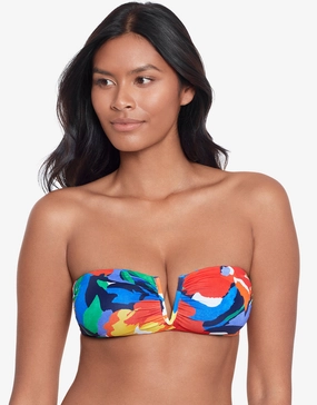 Bold Abstract Floral V Wire Bandeau Bikini Top Swim Womens - one-pieces cheap