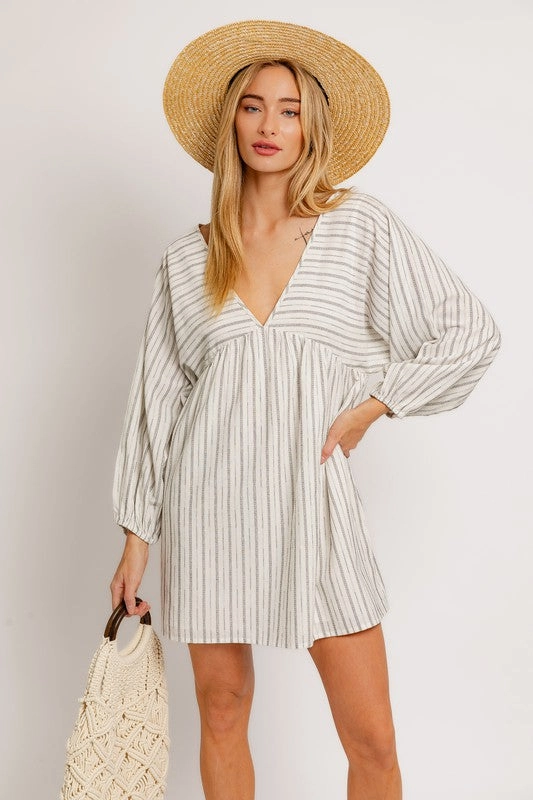Bon Voyage Striped Cotton Long Sleeve Mini Dress