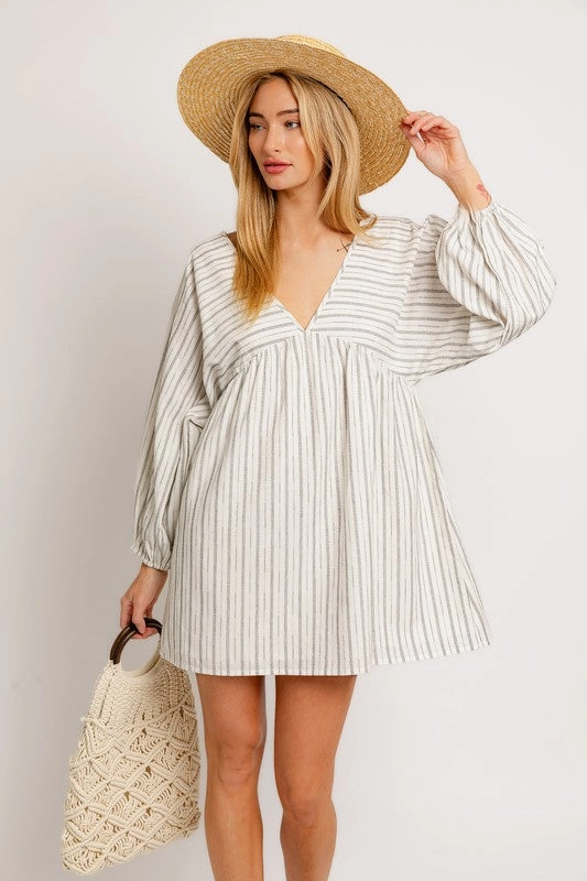 Bon Voyage Striped Cotton Long Sleeve Mini Dress