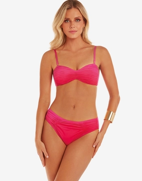 Brasil Ruched Bandeau Bikini Set - Flower Pink Roidal - Roidal activewear best price