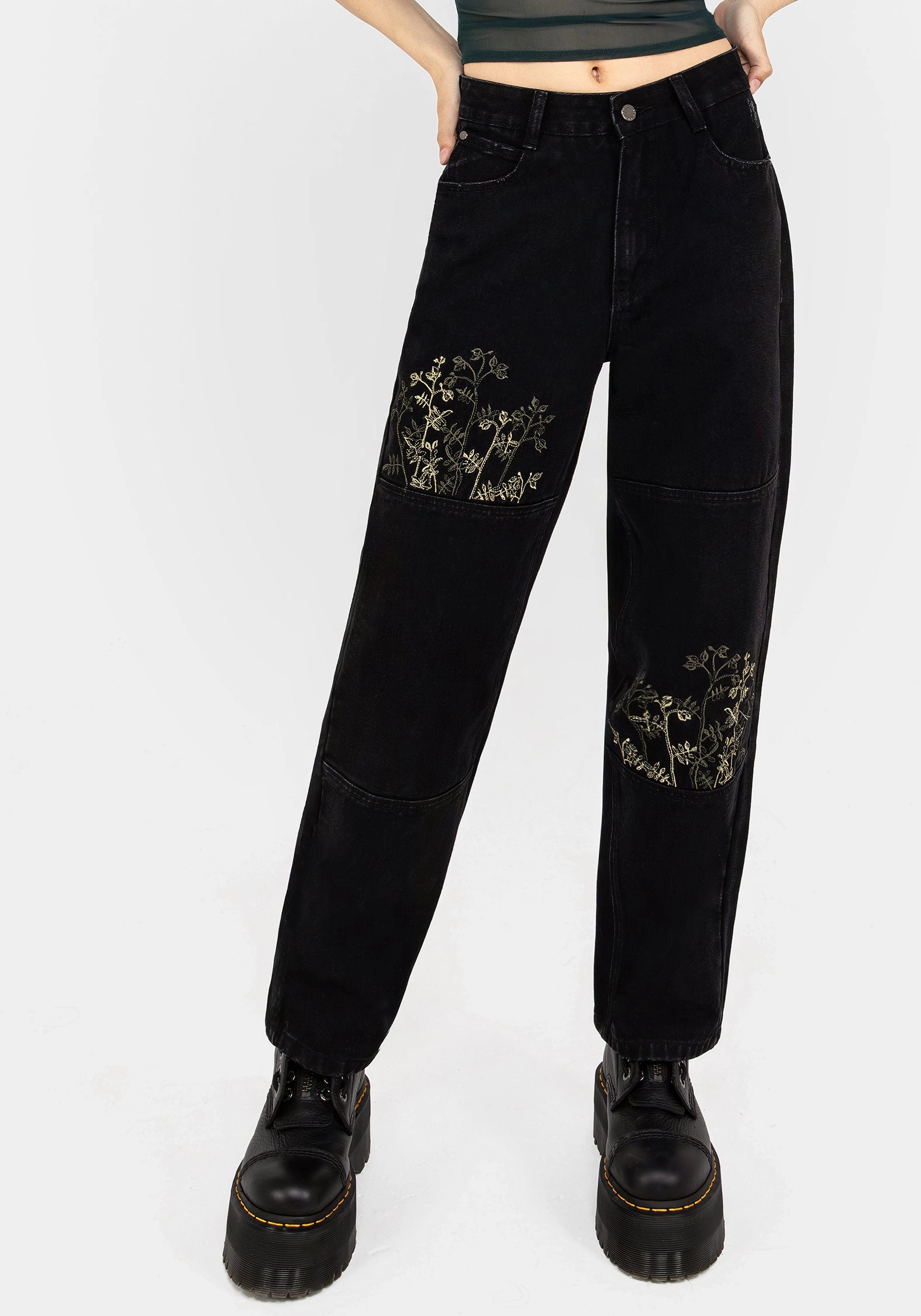 Buckthorn Embroidered Denim Barrel Leg Jeans Bottoms Womens - women's jeans sale