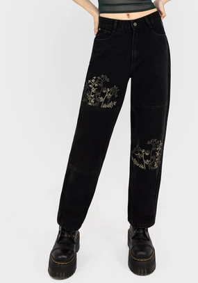 Buckthorn Embroidered Denim Barrel Leg Jeans Bottoms Womens - women's jeans sale