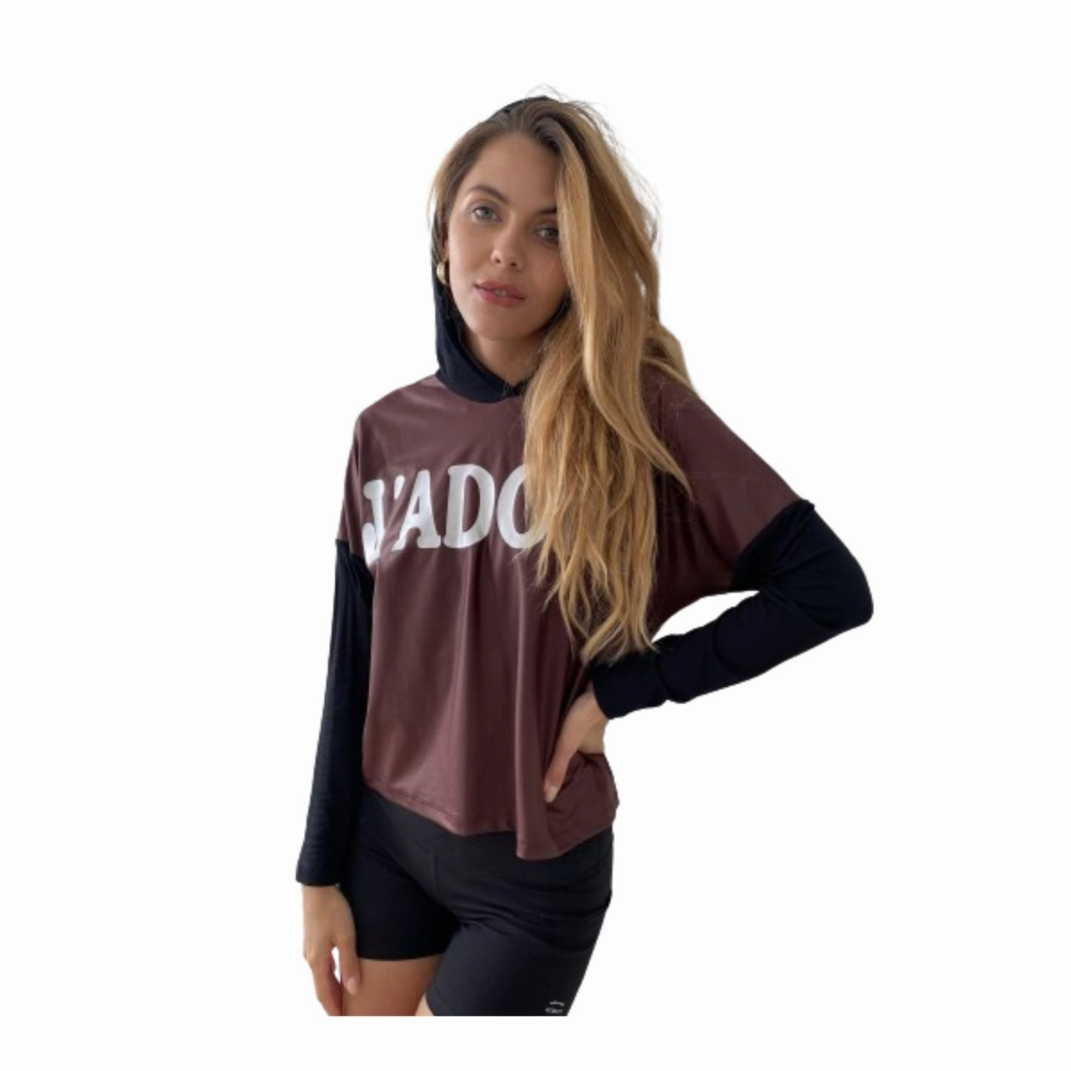Burgundy And Black "j'adore" Silver Graphic Hoodie Top