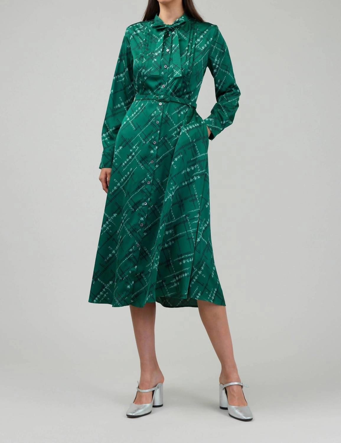 Button Down Midi Dress In Teal Green