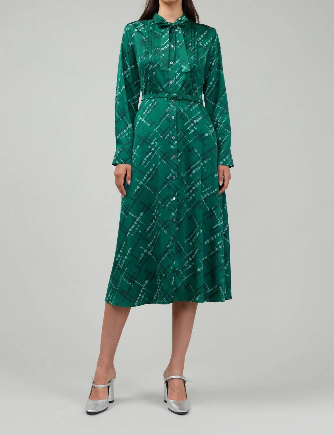 Button Down Midi Dress In Teal Green