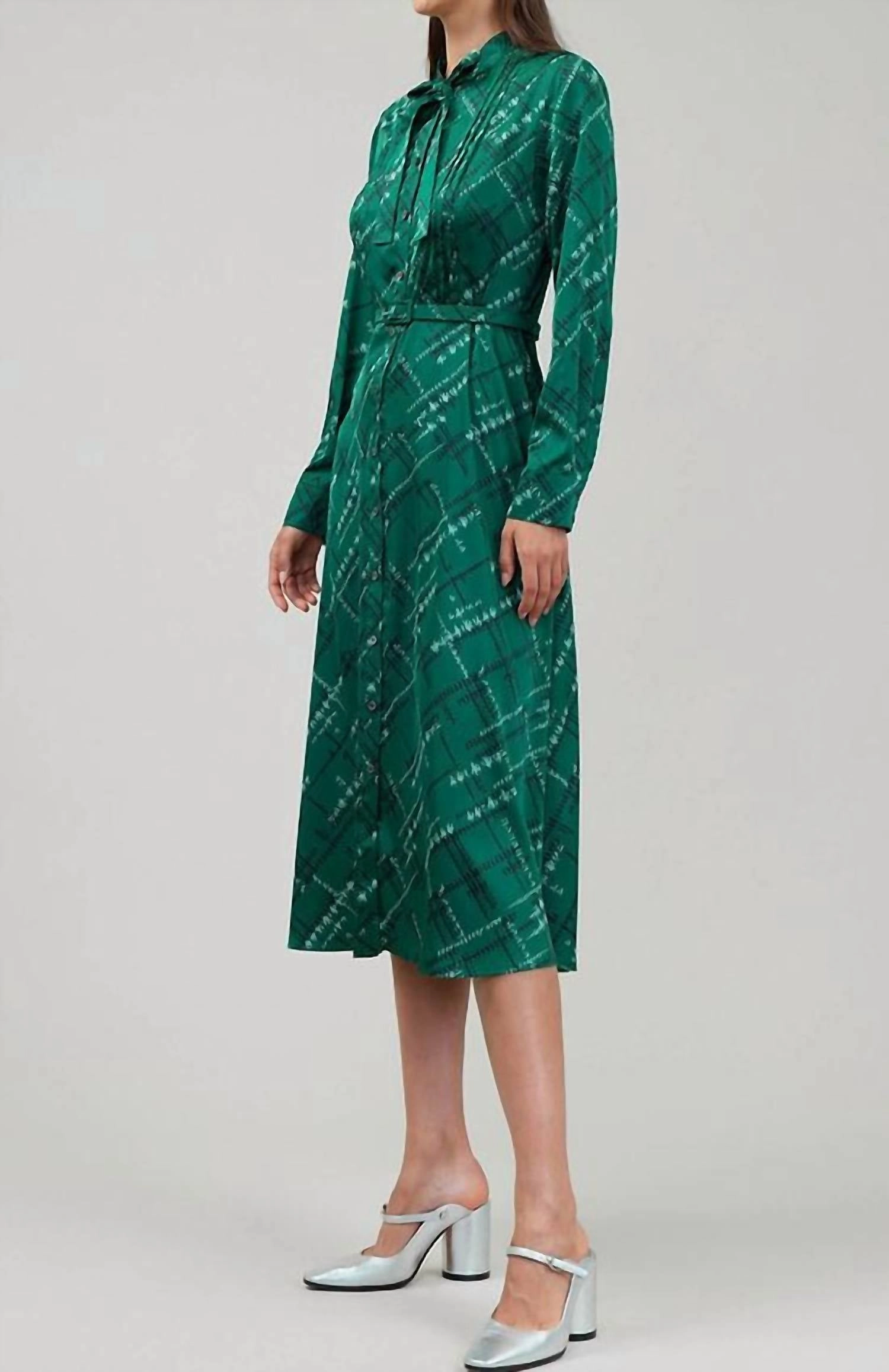 Button Down Midi Dress In Teal Green