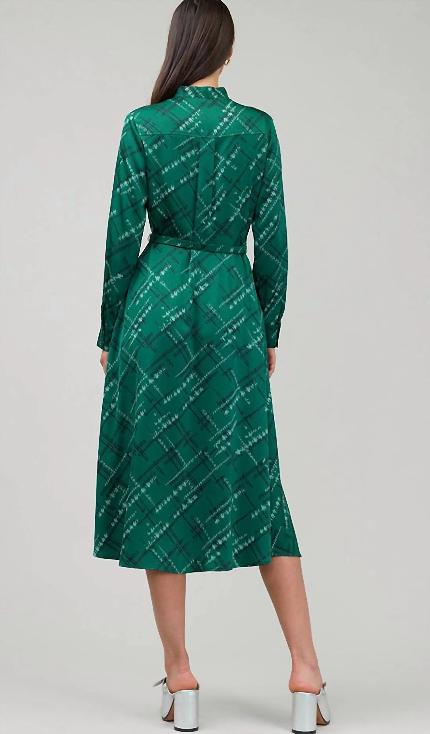 Button Down Midi Dress In Teal Green