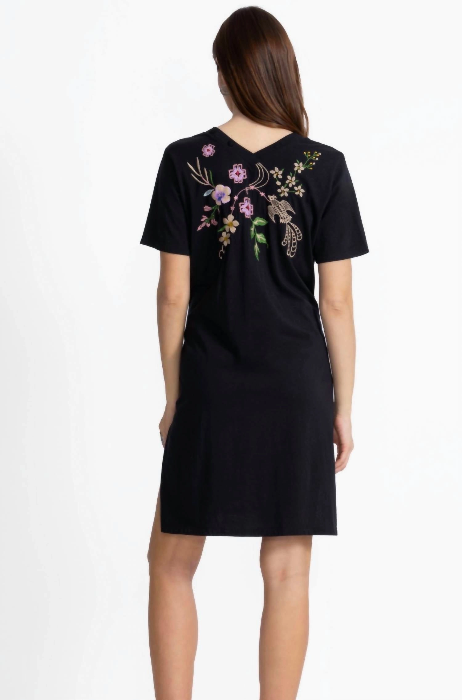 Button Neck Knit Dress In Black