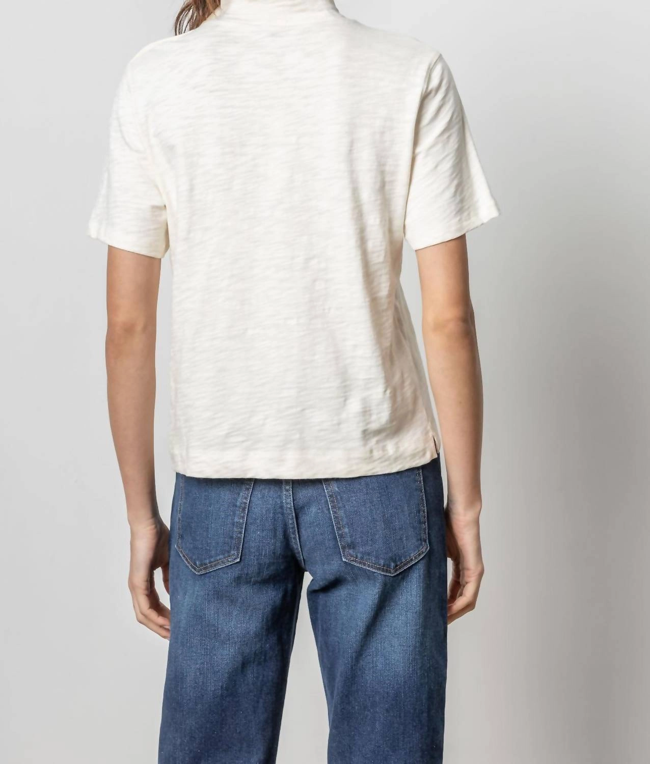 Button Shoulder Mock Neck Tee In Talc