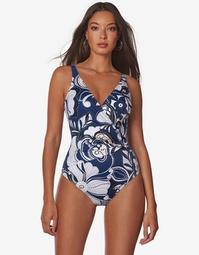 Cachemire Wrap Front Swimsuit - Blue and White Roidal - Roidal activewear best price
