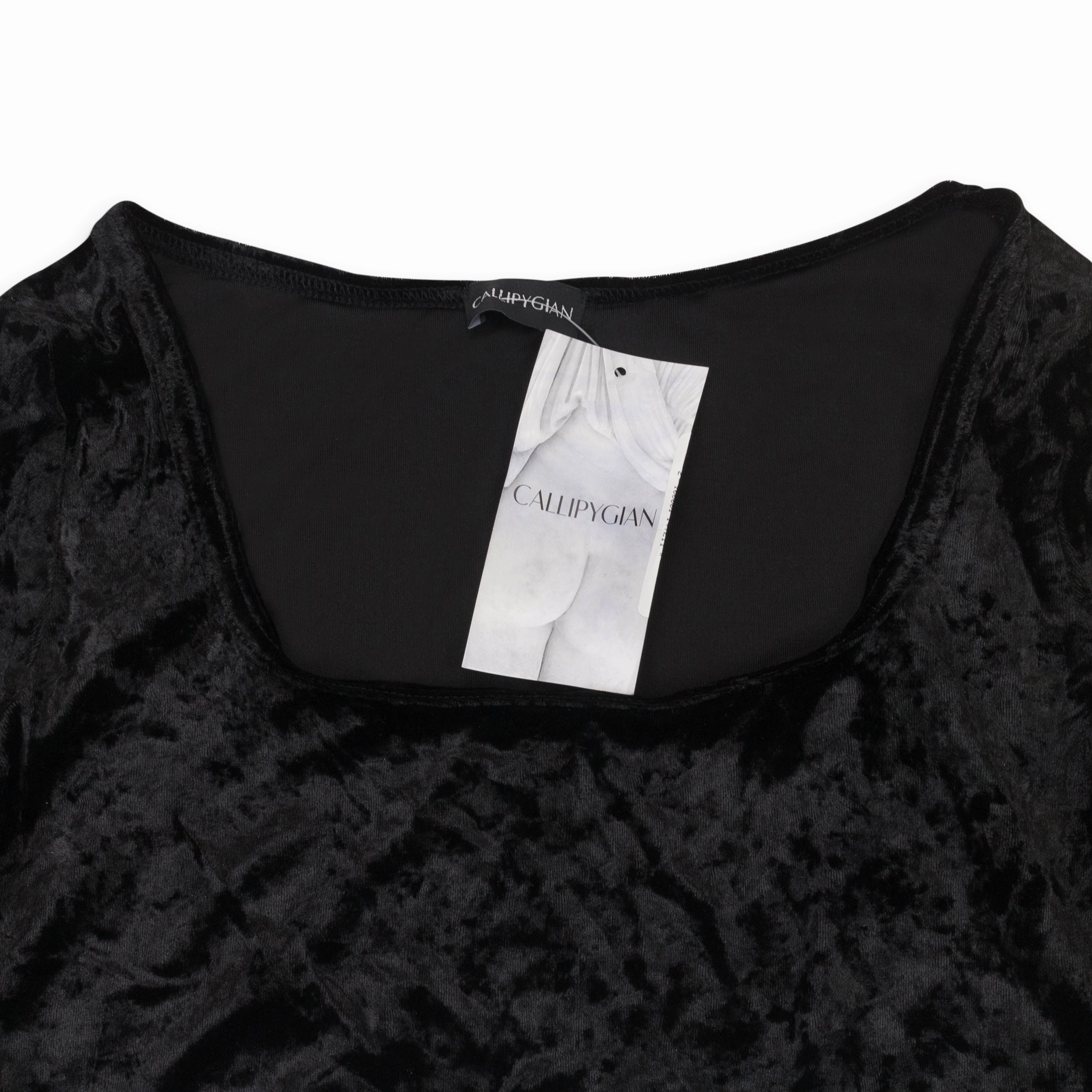CALLIPYGIAN CRUSHED VELVET BLACK CROP TOP