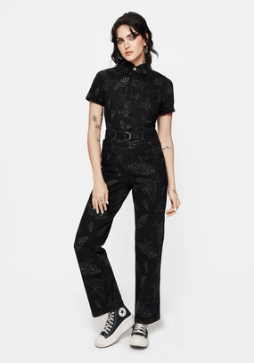 Callopistria Moth Print Denim Jumpsuit Bottoms Womens - women's jeans sale