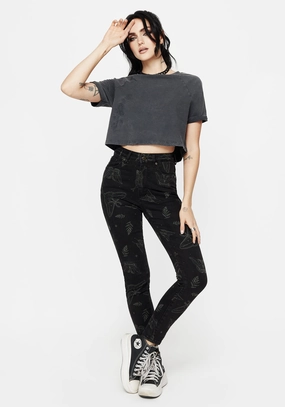 Callopistria Moth Print Denim Skinny Jeans Bottoms Womens - women's jeans sale