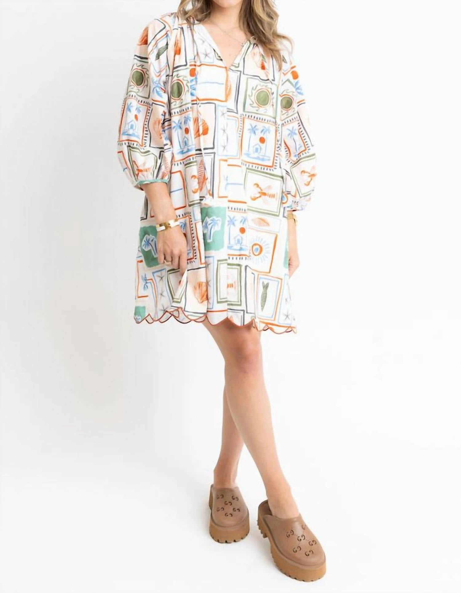 Capri Coast V Neck Scallop Dress In Ivory
