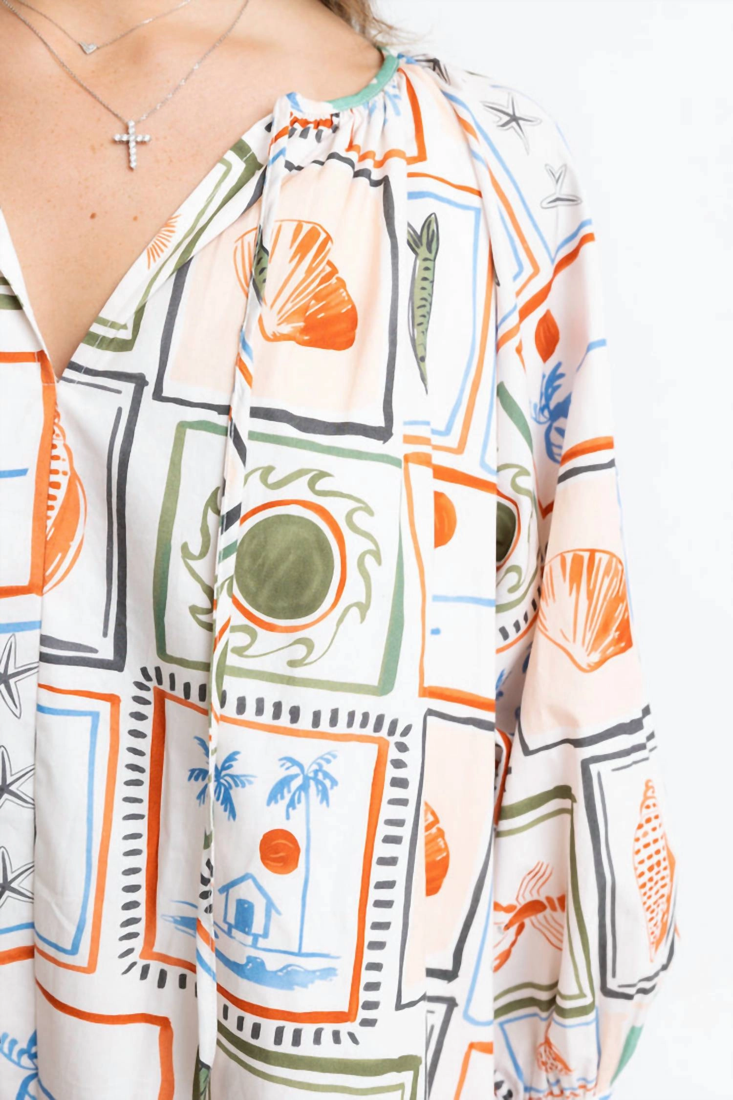 Capri Coast V Neck Scallop Dress In Ivory