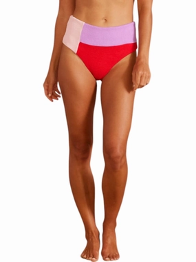 Cartagena High Waist Bottom In Red Color Block Swim Womens - sling swimsuits