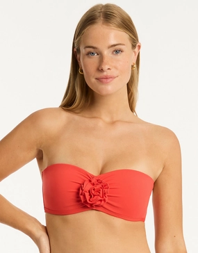 Casa Del Mar Flower Bandeau Bikini Top - Flame Sea Level - Sea Level swimwear clearance