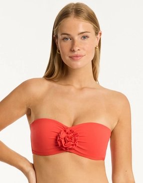 Casa Del Mar Flower Bandeau Bikini Top - Flame Swim Womens - monokinis best price