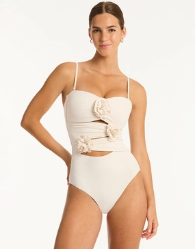 Casa Del Mar Flower Bandeau Swimsuit - Coconut Sea Level - Sea Level swimwear clearance
