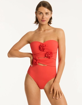 Casa Del Mar Flower Bandeau Swimsuit - Flame Sea Level - Sea Level swimwear clearance