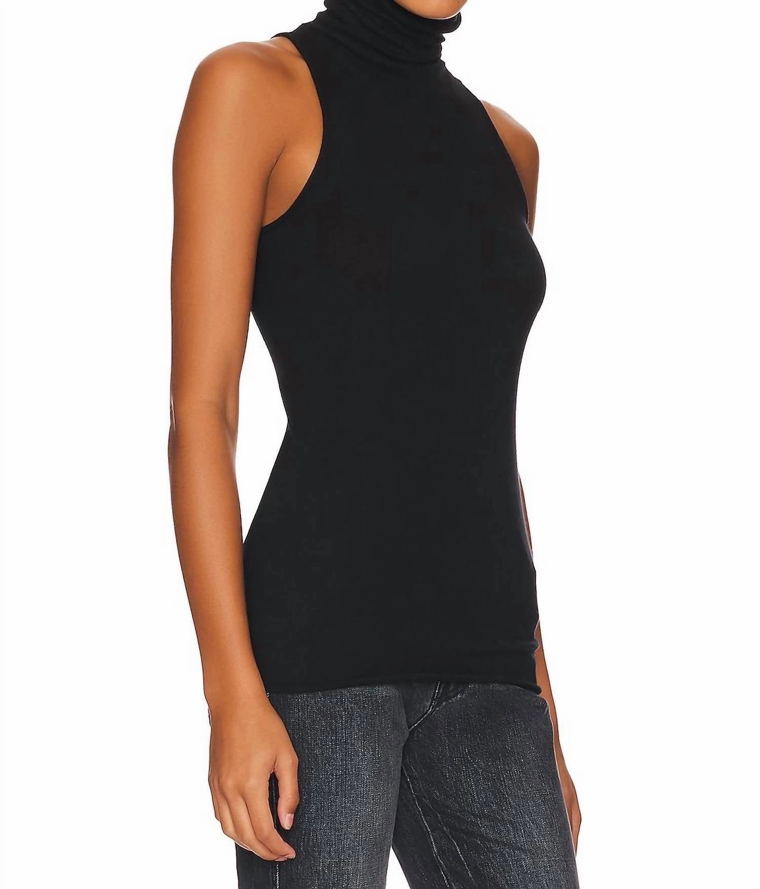 Cashmere Halter Turtleneck Top In Black