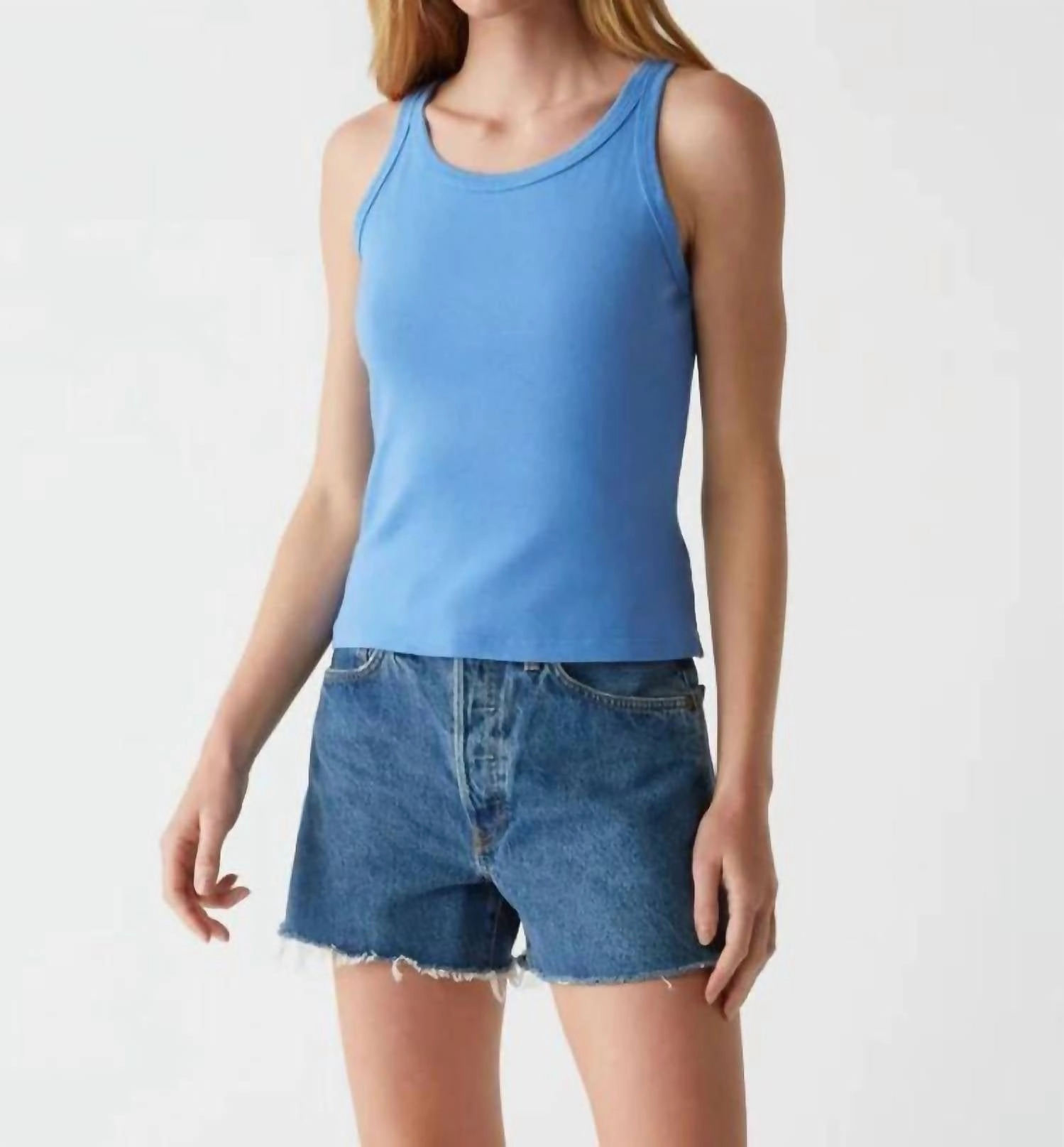 Cassie Thin Banded Tank Top In Salt Water