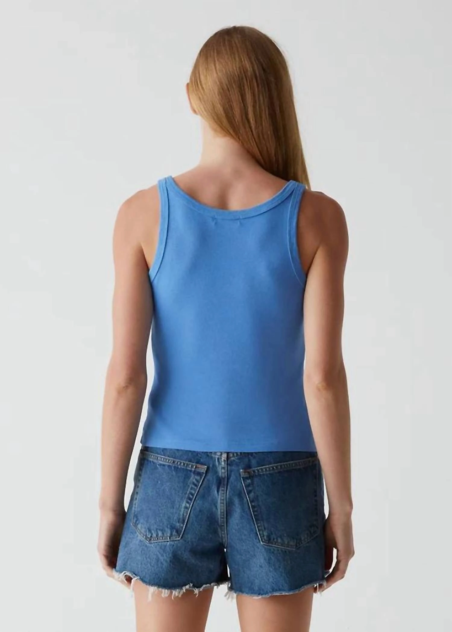 Cassie Thin Banded Tank Top In Salt Water