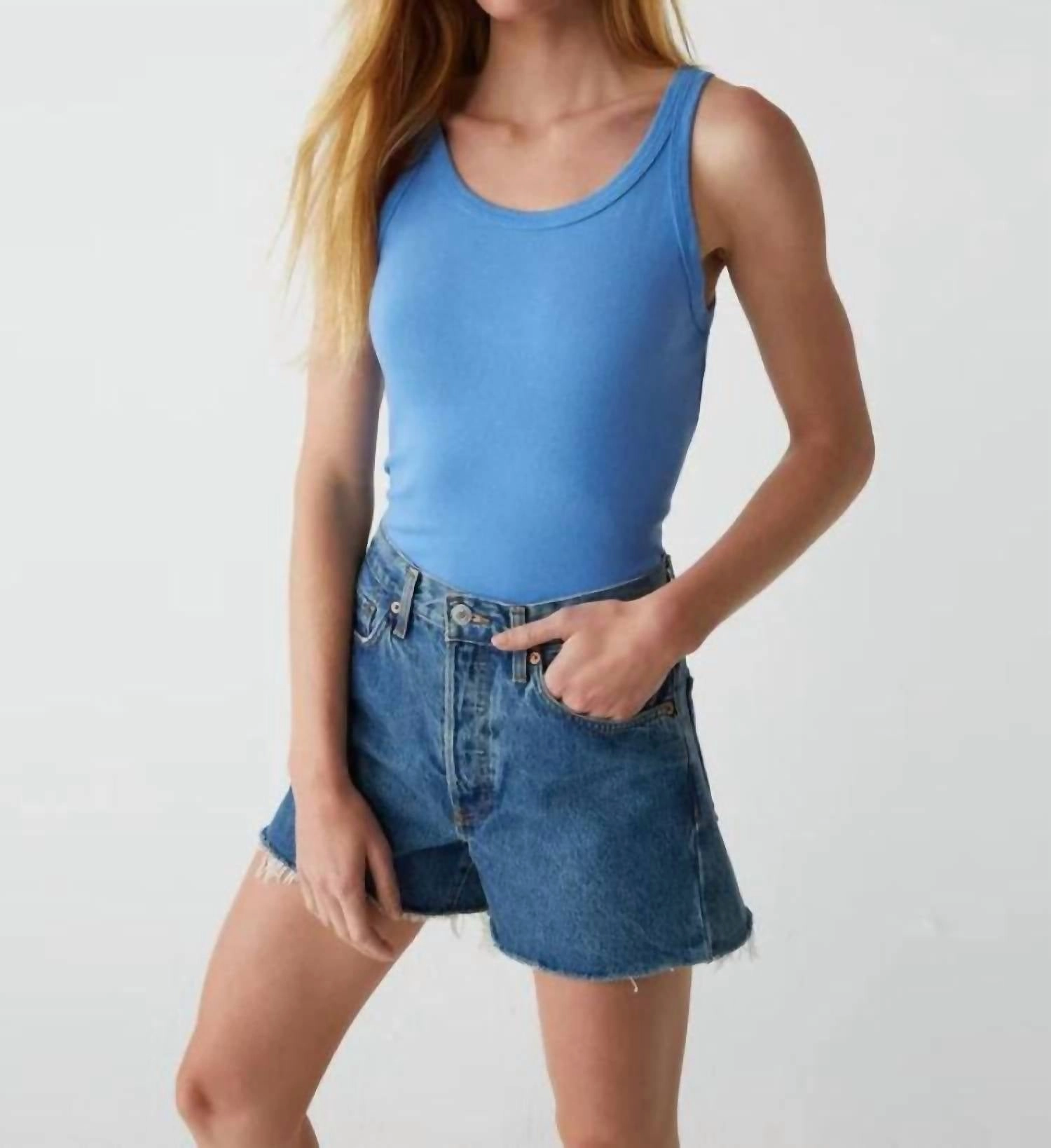 Cassie Thin Banded Tank Top In Salt Water