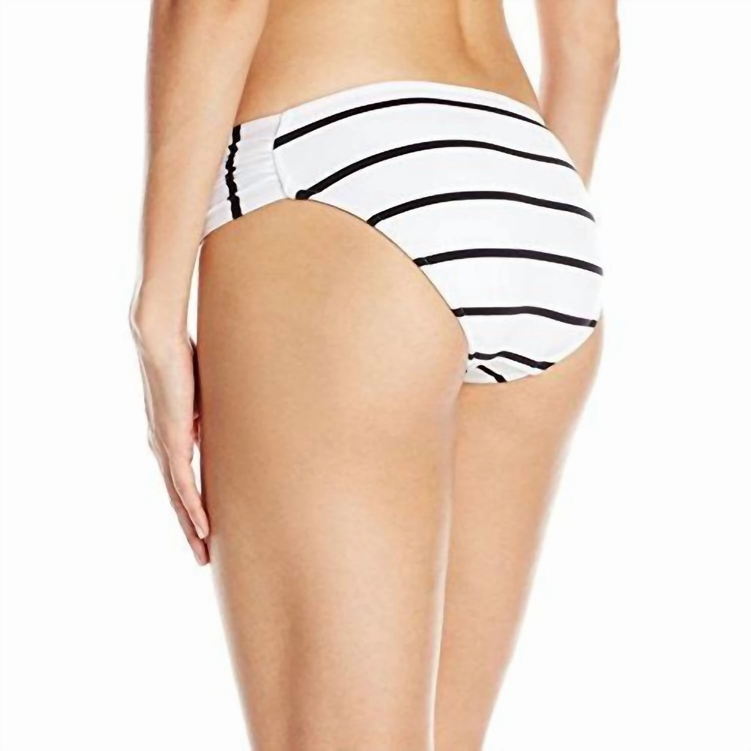 Castaway Stripe Ruched Side Bikini Bottom In White