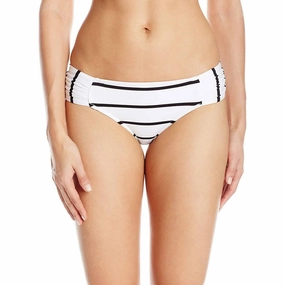 Castaway Stripe Ruched Side Bikini Bottom In White Swim Womens - shirred swimwear