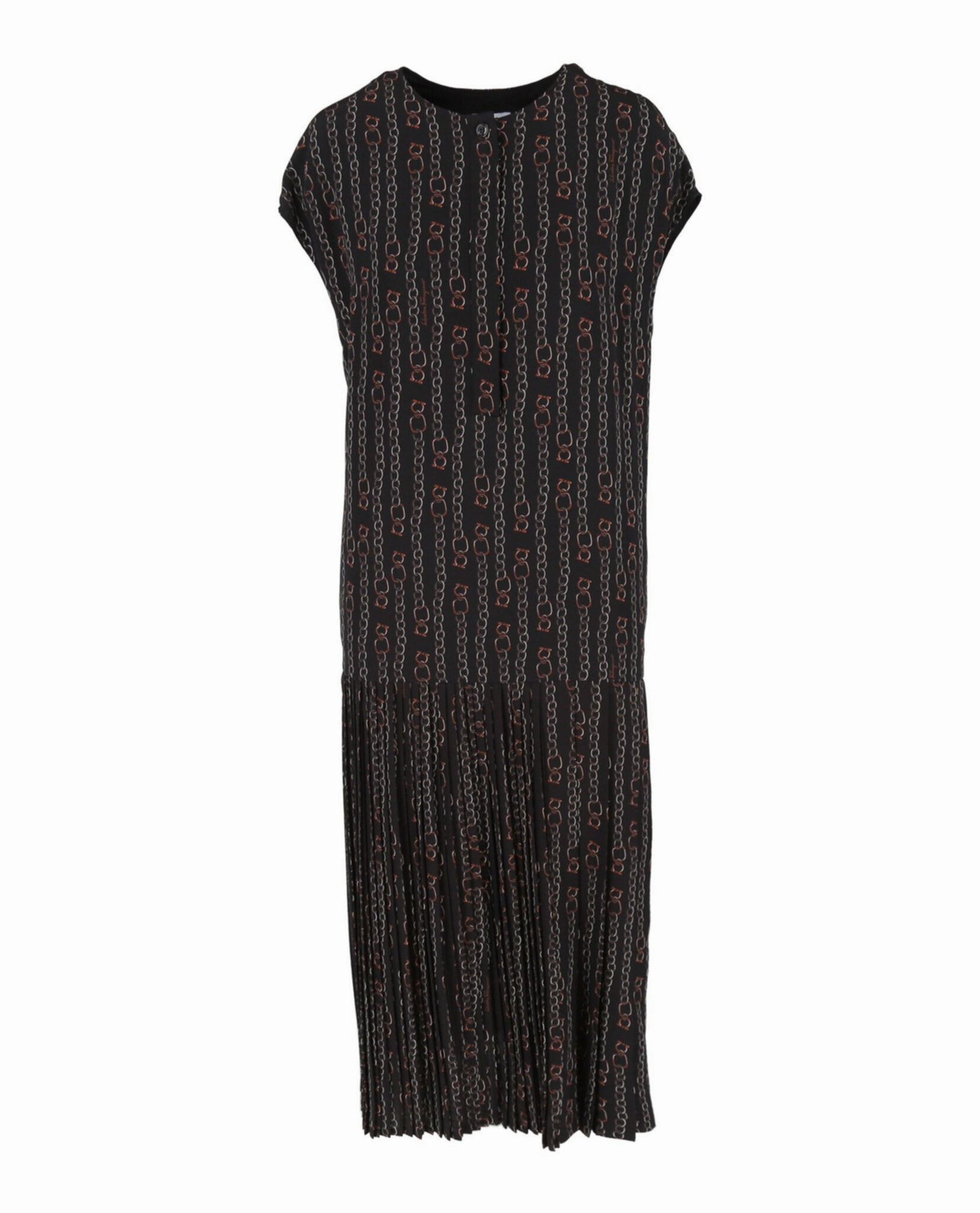 Chain Print Pleated Midi Dress