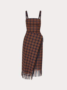 Check Fringe Guipure Dress wrap dresses clearance