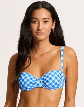 Ciao Bella Check Ruched Underwired Bikini Top - Azure Seafolly - Seafolly bikinis sale