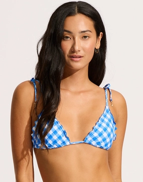 Ciao Bella Check Slide Tri Bikini Top - Azure Seafolly - Seafolly bikinis sale