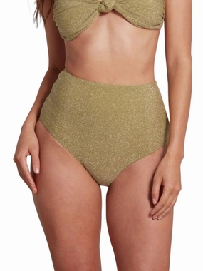 Claire High Waist Bikini Bottom Lurex In Green Swim Womens - ruched swimwear outlet