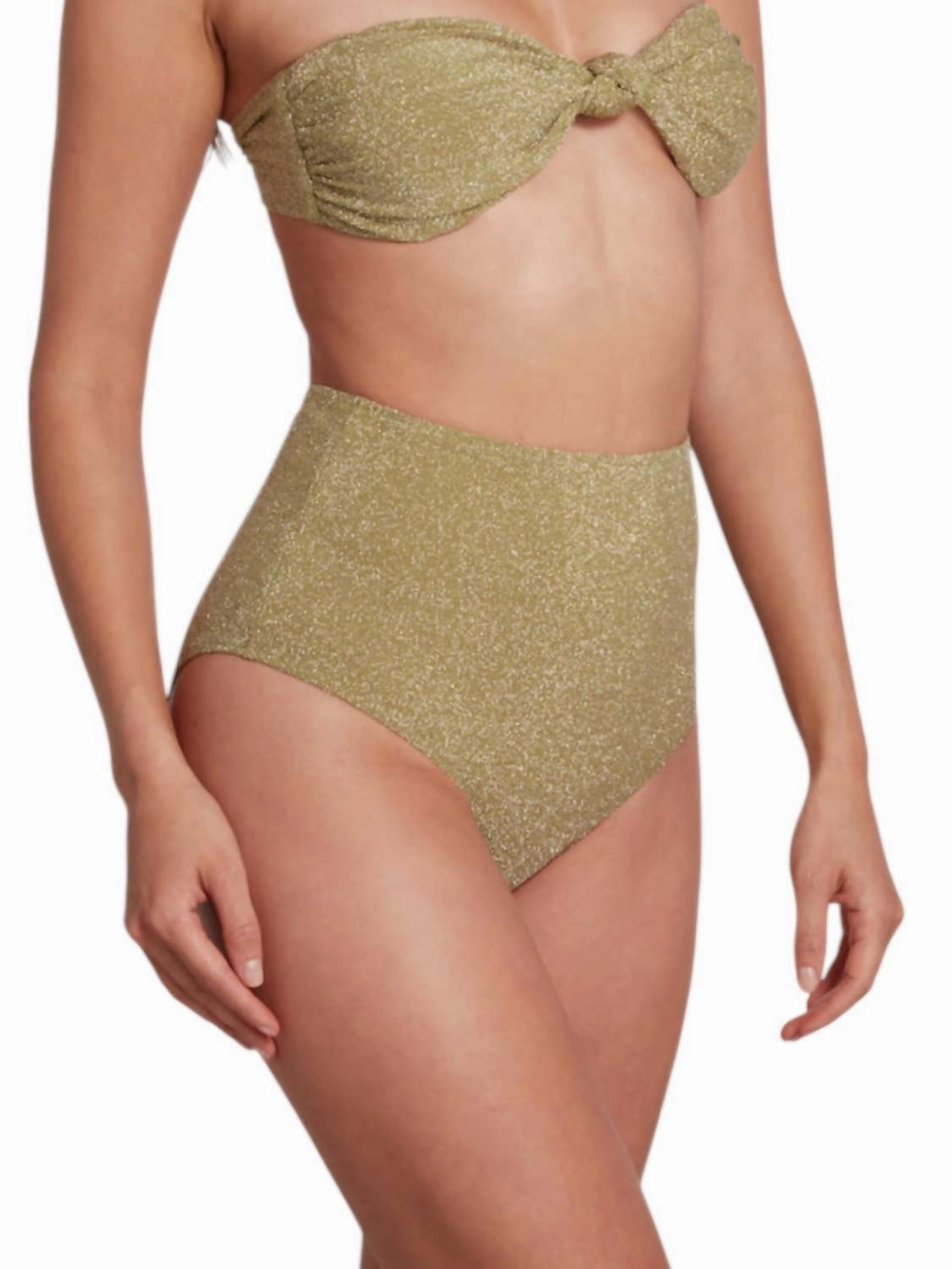 Claire High Waist Bikini Bottom Lurex In Green