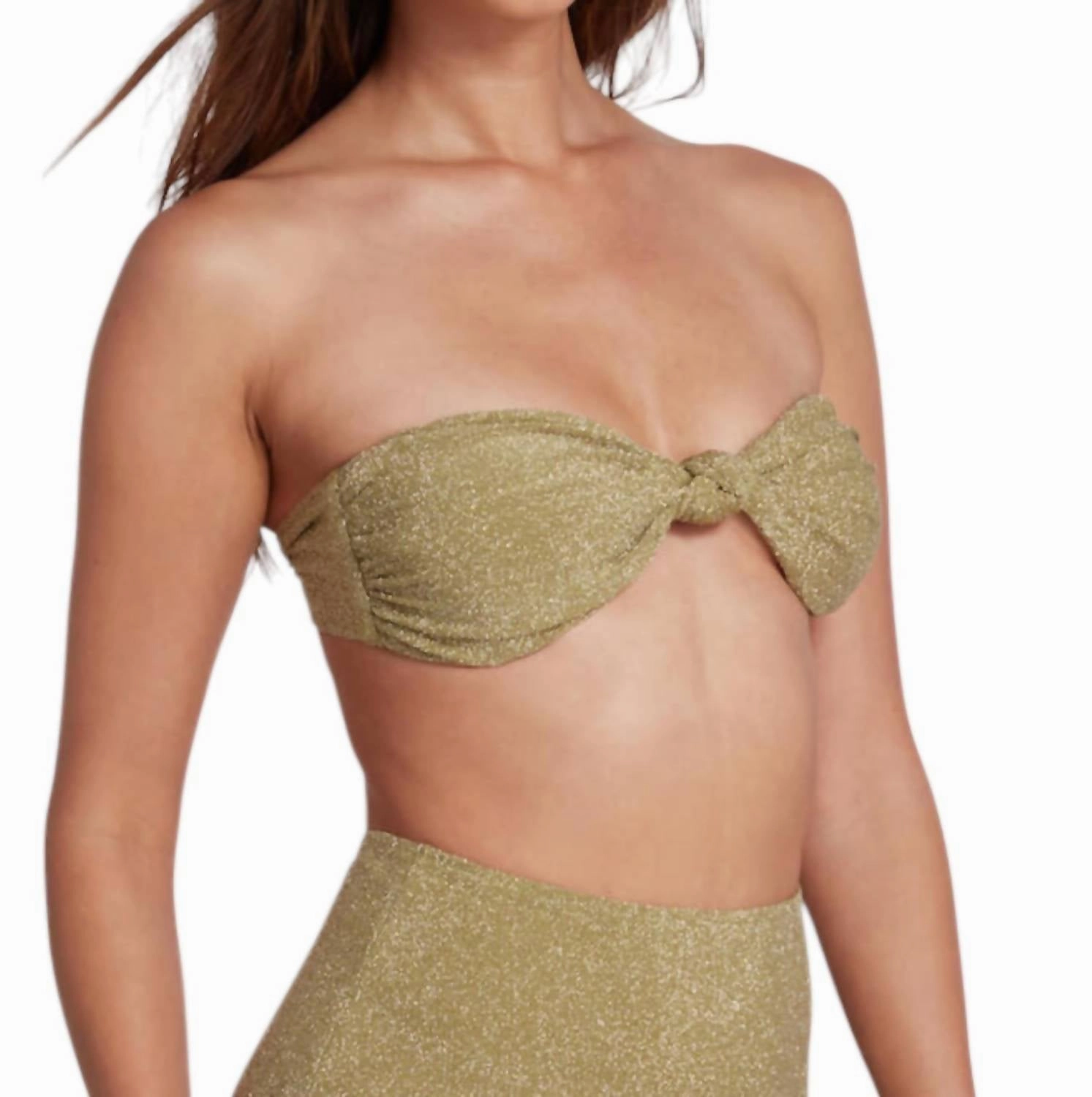 Claire Strapless Bandeau Bikini Top Lurex In Green