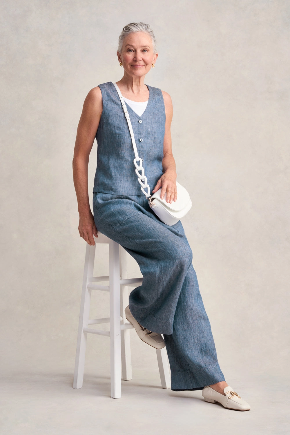Classic Linen Vest - Indigo Twill