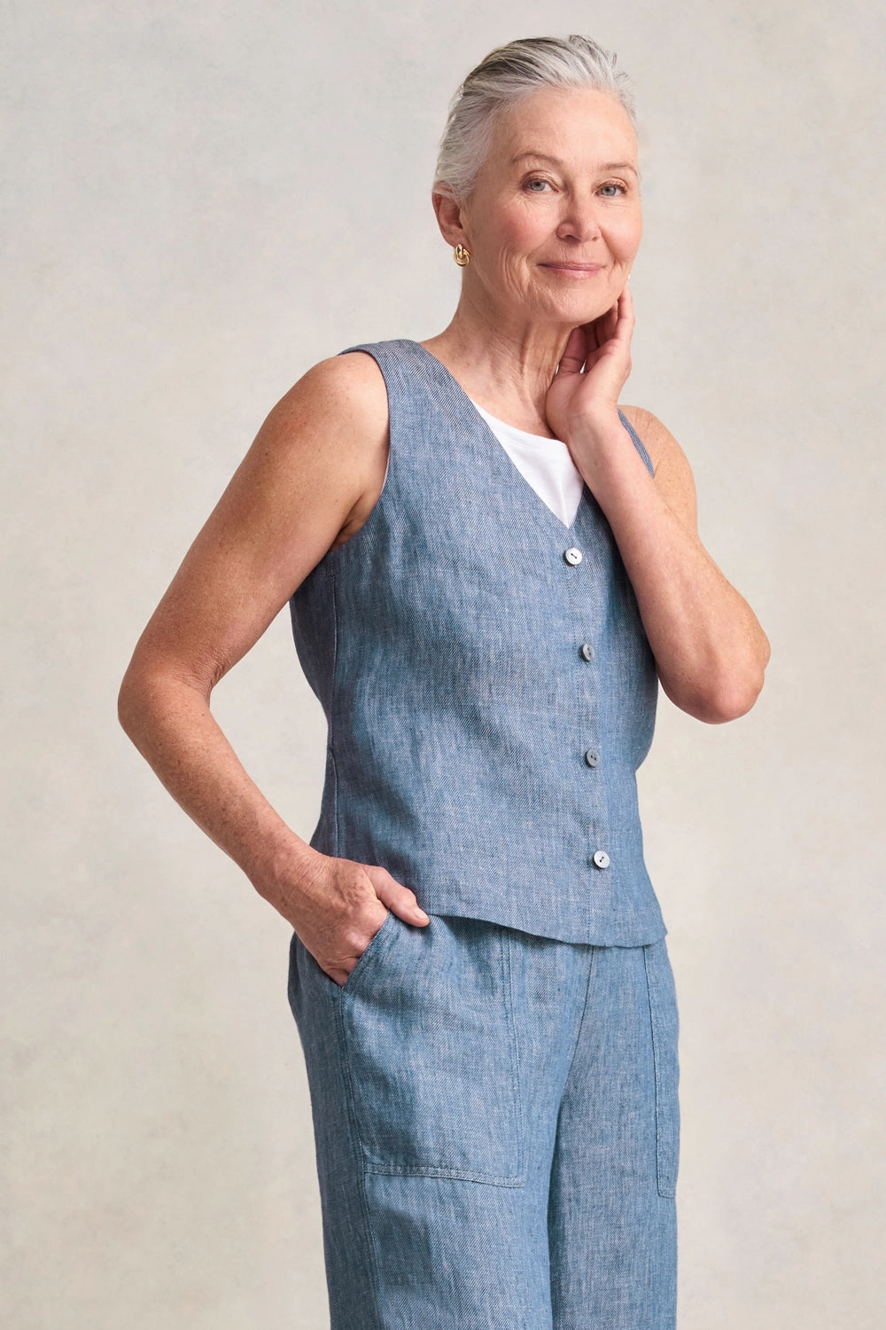 Classic Linen Vest - Indigo Twill