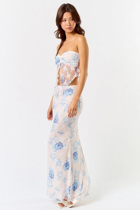 Coastal Lace Floral Asymetrical Tube Top