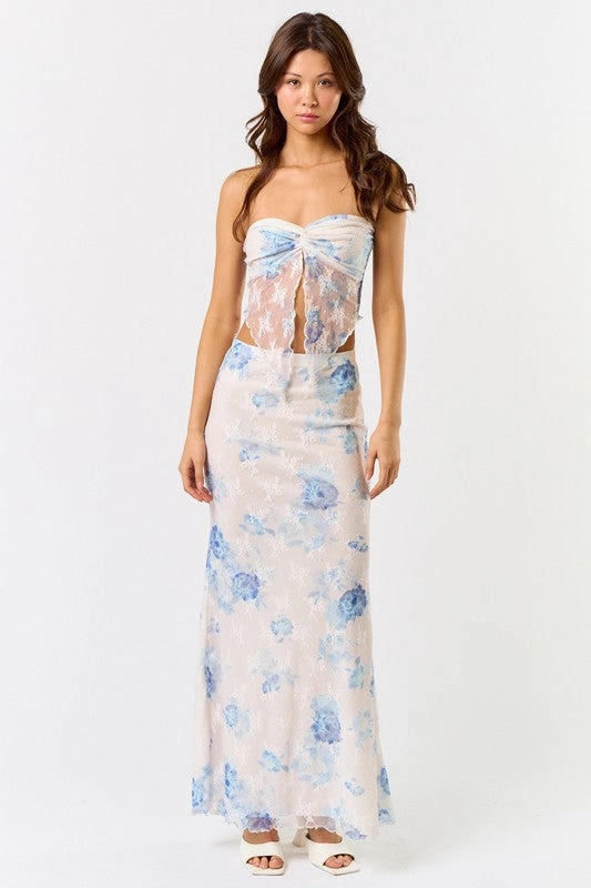 Coastal Lace Floral Asymetrical Tube Top